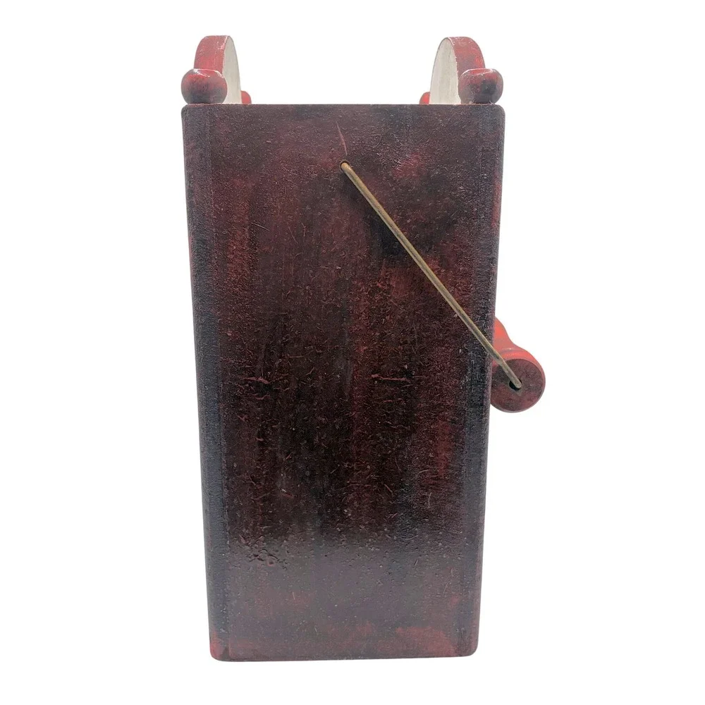 Rustic Wooden Box With Handle 10.25in Green & Burgundy Accents Snowman Cardinal